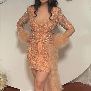 Peach Bodycon Dress with Sweetheart Neckline